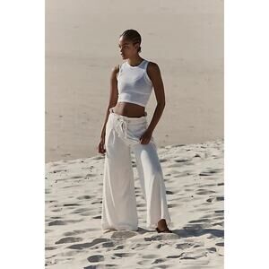 New Free People FP MOVEMENT Full Court Wide Leg Pants $128 X-LARGE Ivory